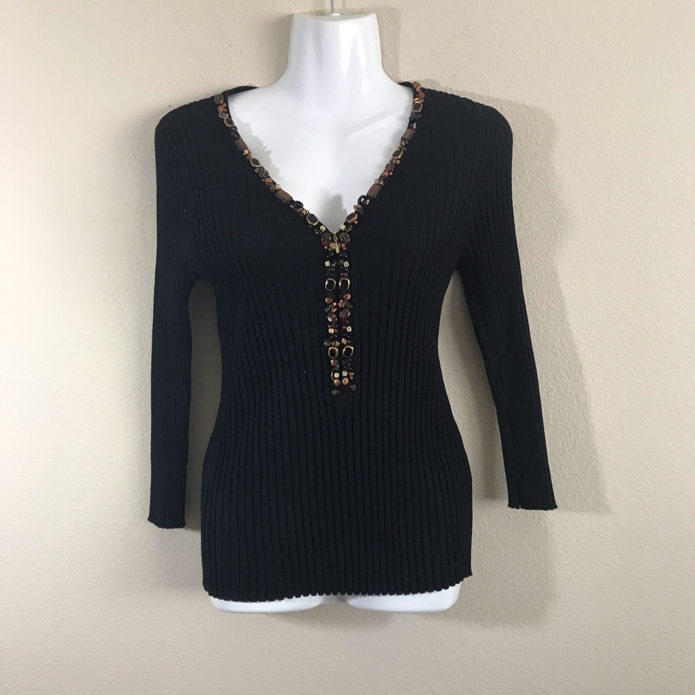 Beldini Black Sequin V Neck Sweater 
Size Large